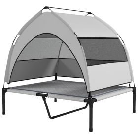 Elevated Dog Bed With Removable Canopy, Portable Outside Raised Pet Cot With Cooling Pad, Storage Bag, 36 X 29.5 X 35