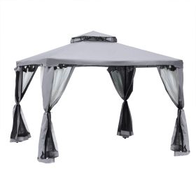 Outsunny 10' x 10' Gazebo Outdoor Canopy with Soft Top, Double Roof and Netting Walls, Steel Frame for Garden, Lawn, Backyard and Deck, Gray