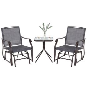 Outsunny 3 Pcs Outdoor Glider Swing, with Coffee Table Bistro Set, Breathable Mesh Fabric, Supports Up to 352 lbs., for Garden, Gray