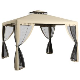 Outsunny Gazebo 9.6x11.6ft with Sides, 2-Tier Roof, Netting, Drainage Holes, Mosquito Net, Taupe, for Patio Party