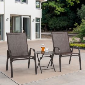 3 Piece Patio set, Outdoor Camping Chairs with Breathable Textilene Fabric, folding table with steel table top, 2chairs and 1table set ( Brown)