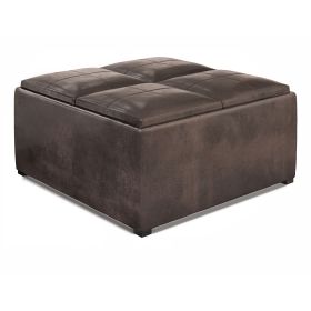 Avalon - Square Coffee Table Storage Ottoman - Distressed Brown