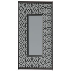 Reversible Outdoor Rug, Waterproof Plastic Straw With Carry Bag, 9 X 18, Black & Gray Gourd Border